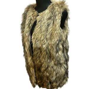 Merona Tan/Cream/Gray Faux Fur Fully Lined Open Front Vest- SZ. Small Warm  Cozy